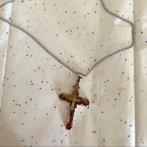 Stainless steel silver and gold. chain with cross for men